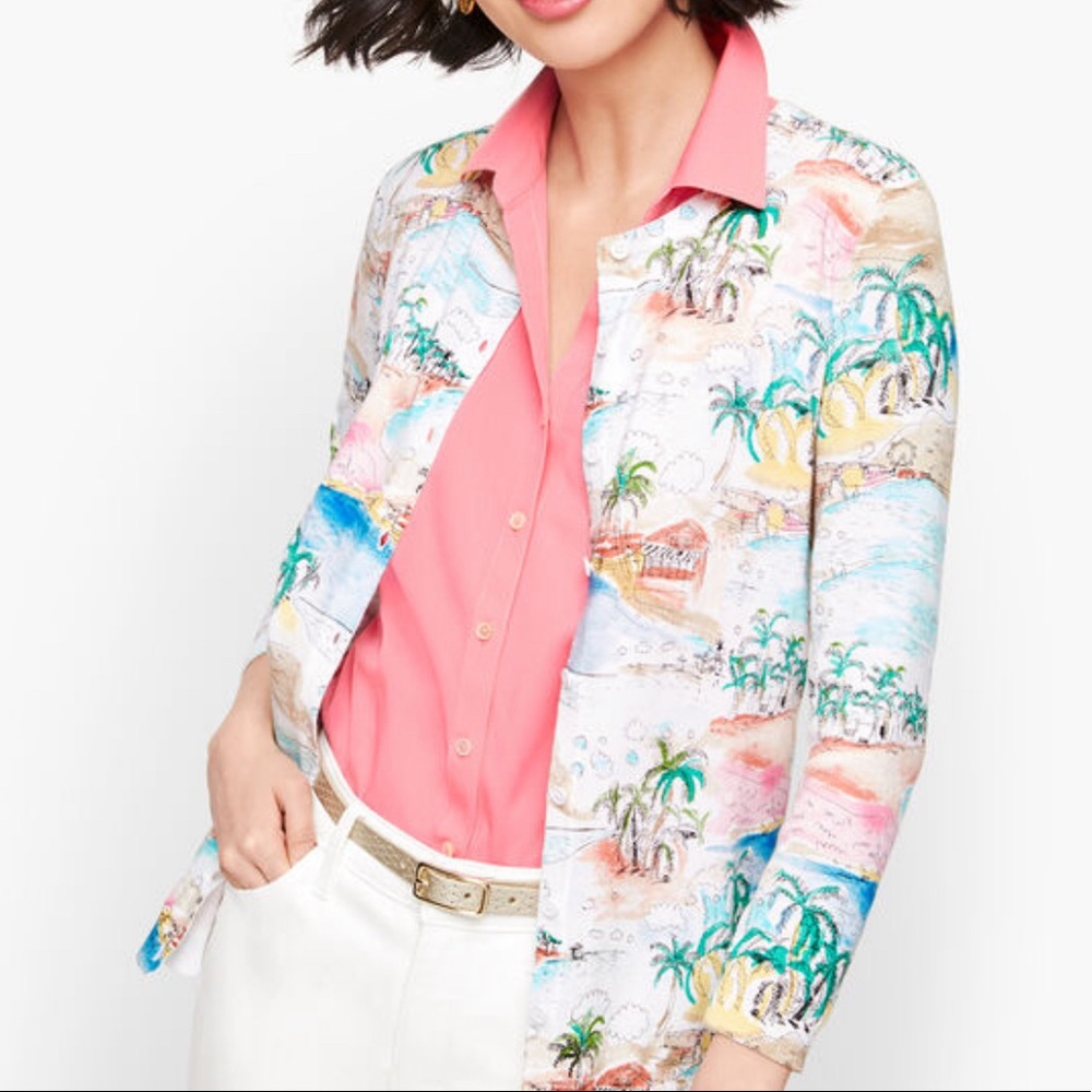Talbots Cardigan Coastal Print Petite Small NWT